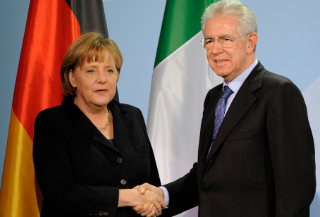 Mario Monti y Angela Merkel