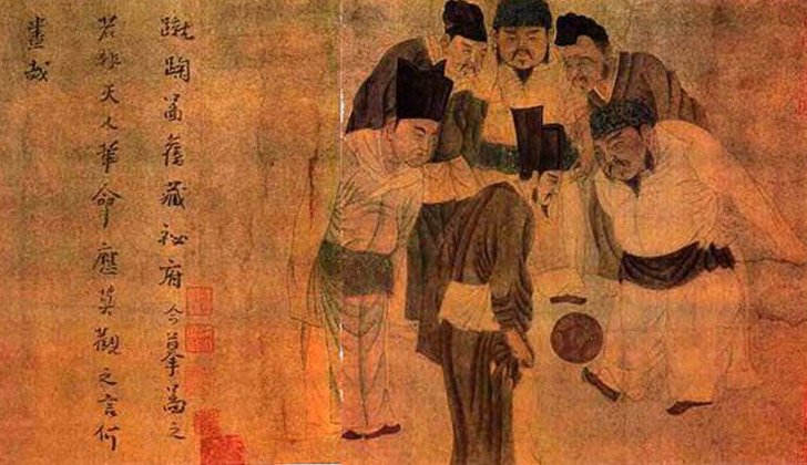 El emperador Taizu de la dinastía Song jugando cuju con el primer ministro Zhao Pu. Obra del pintor Qian Xuan.