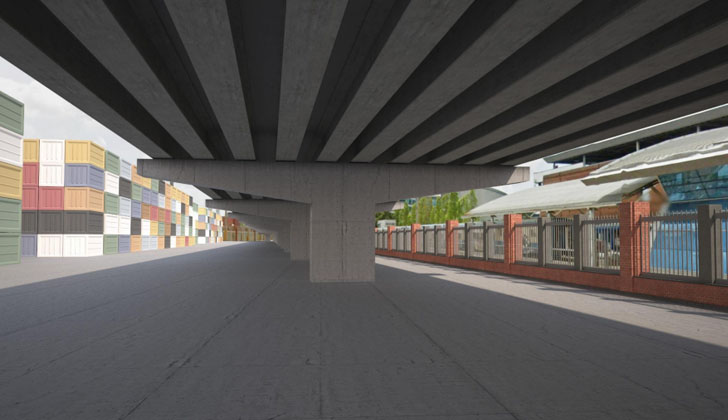 Proyecto viaducto en rambla portuaria. Foto: MTOP.