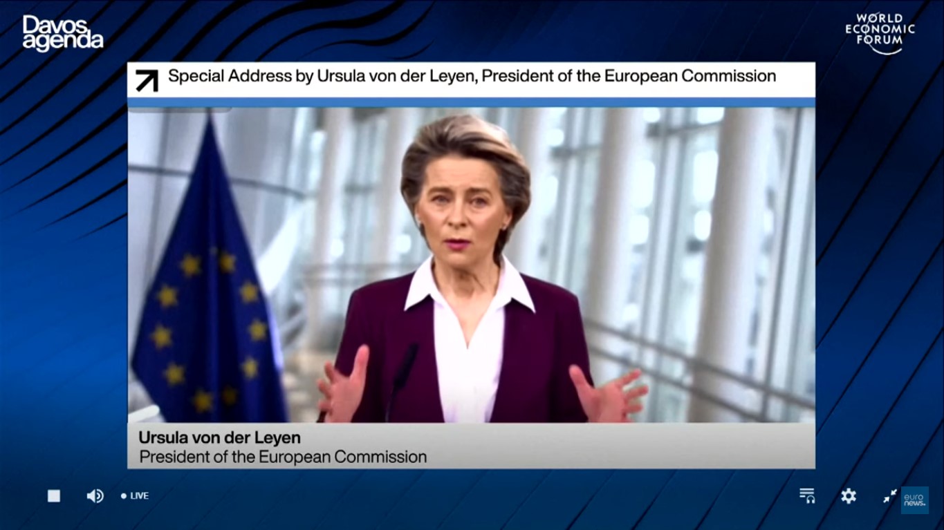 Ursula Von del Leyen, presidenta de la Comisión Europea, hablando en un streaming de Davos
