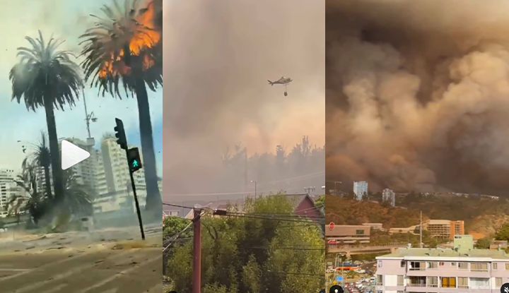 Imagenes tomadas por usuarios de redes sociales de distintos focos de incendio  en Chile.