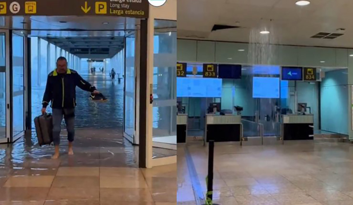 Aeropuerto de Barcelona inundado y colapsando ante las intensas lluvias.