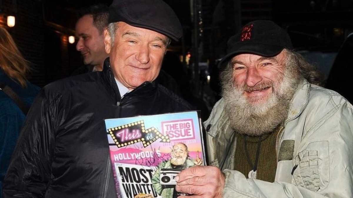 Robin Williams y su amigo Craig Castaldo, una persona en situación de calle de Los Ángeles conocido como "Radio Man". 